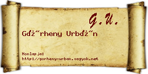 Görheny Urbán névjegykártya